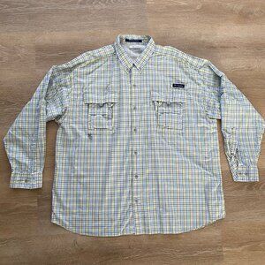 Columbia PFG Super Bahama Shirt, Long Sleeve, Yellow Plaid, XXL